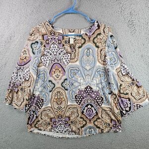 Chicos Size 1 Paisley Print 3/4 Sleeve Blouse Top Women's‎